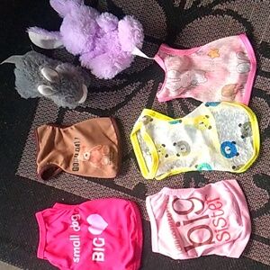 NWOT 5 Dog Outfits XXS & 2 Plush Toys
